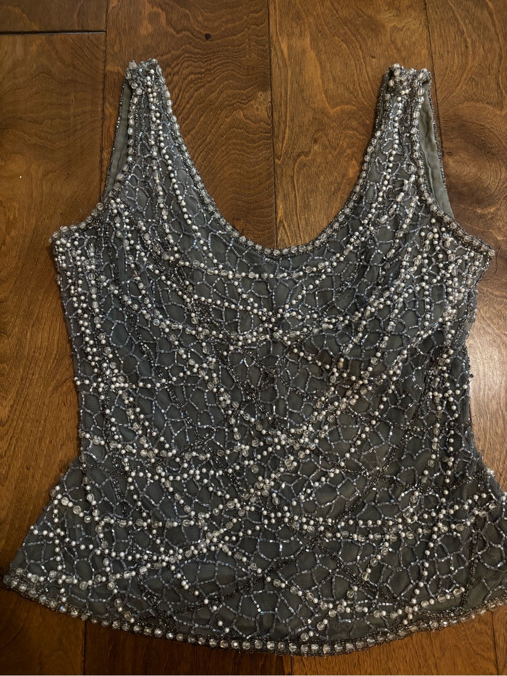 Beaded Gray Women's Scoop Neck Tank Top